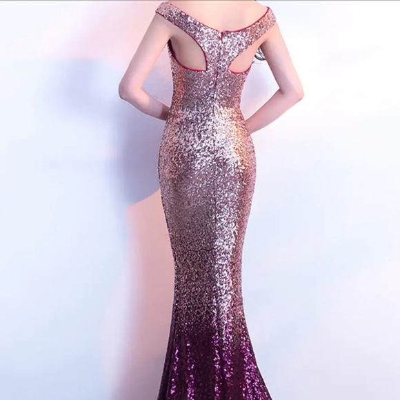 Burgundy & Gold Ombré Gown - Picture 3 of 12